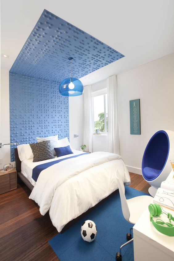 decoracion habitacion juvenil dormitorio adolescente cuarto color azul moderna diseño de interiores hombre