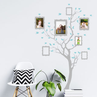 Vinilo decorativo de árbol genealógico con marcos fotograficos