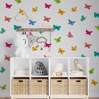 Vinilo decorativo de pared para niños con mariposas de colores