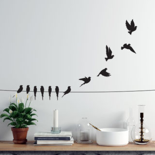 vinilo adhesivo pájaros en alambre cuerda crrevinilo decoración de paredes