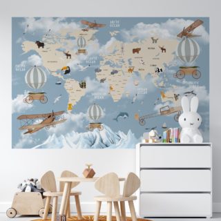 vinilo decorativo de Mapa Infantil con Aviones y Dirigibles