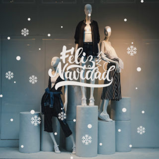 vinilo de navidad para tiendas con texto feliz navidad y copos de nieve