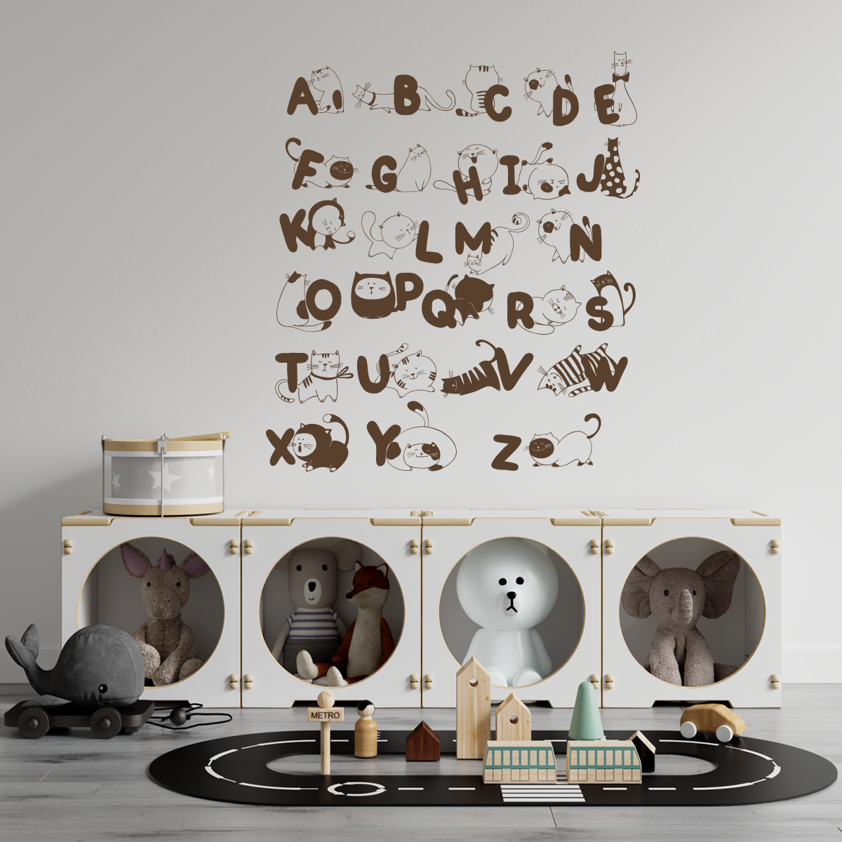 vinilos decorativos infantiles abecedario moderno gatos 