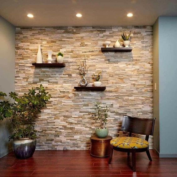 decoracion de paredes en salas con piedra ideas