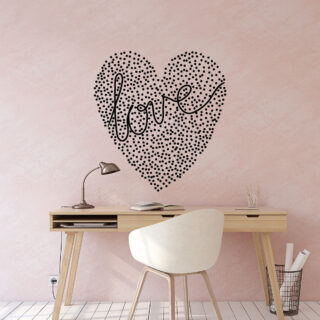 Pegatina de corazon en puntos con palabra love diseñado por adazio design