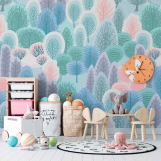 Papel tapiz floral infantil para cuartos de niña modernos adazio design