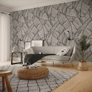 Papel tapiz para sala con patron hojas de platano adazio design