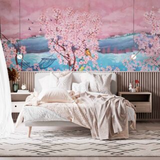 Papel tapiz con diseño de cerezos para dormitorios modernos adazio design