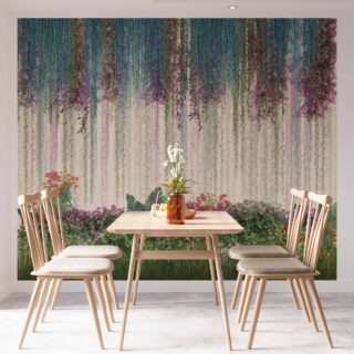 papel tapiz panorámico con mezcla de tonos azules violetas y verdes para espacios modernos contemporáneos, creado por adazio design