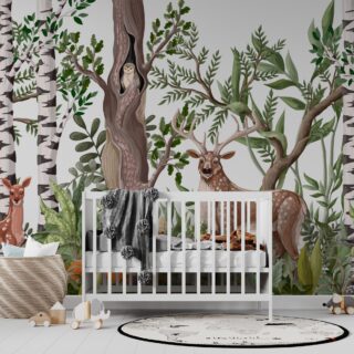 Papel de colgadura panorámico de animales del bosque para cuartos infantiles adazio design