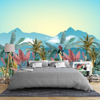 Papel tapiz para dormitorio moderno con diseño de planta de platano adazio design