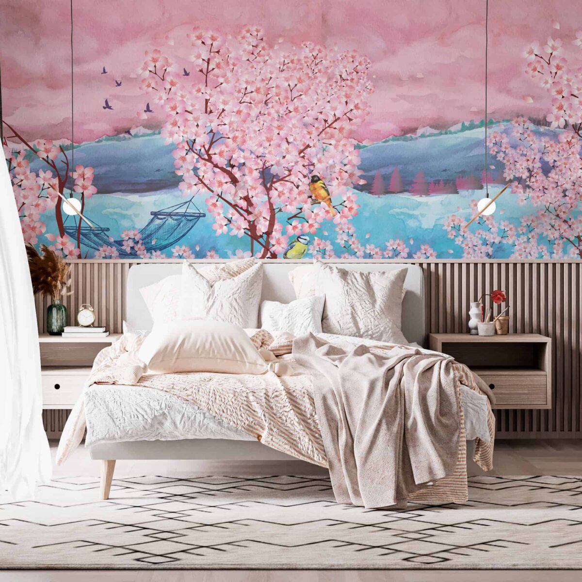 Mural Papel Tapiz Floral de Cerezos 