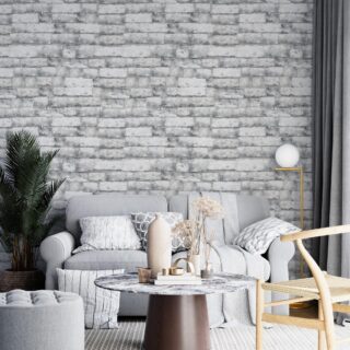 Papel tapiz ladrillo gris nevado para añadir un toque rústico y moderno a la sala